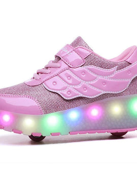 Flying Wings Led Roller Shoes For Kids - Silver, Pink | Kids Led Light Roller Wheel Shoes