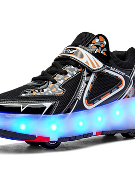 Pink White Black Roller Light Led Luminous Sneakers - Led Light Wheel Healy Roller Skate Shoes For Kids