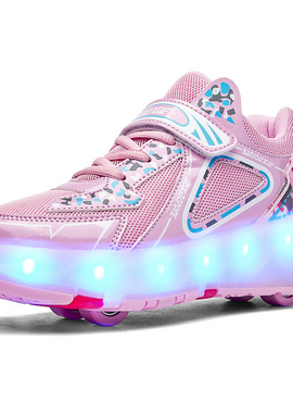 Pink White Black Roller Light Led Luminous Sneakers - Led Light Wheel Healy Roller Skate Shoes For Kids