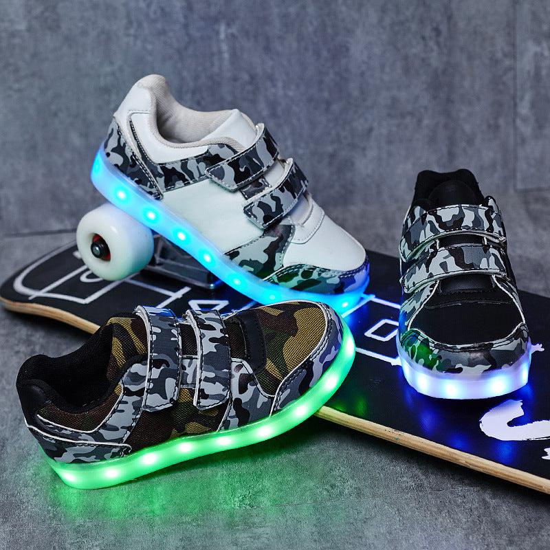 LED light children's camouflage shoes