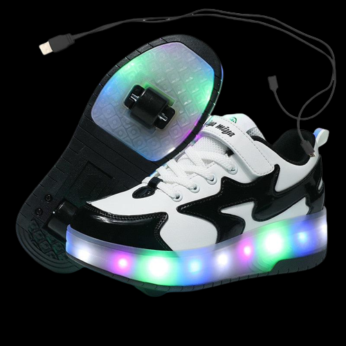 Black Silver Pink Led Roller Shoes Black  |  Kids Led Light Roller Heel Wheel Shoes  | Usb Rechargeable Shoes For Girls & Boys