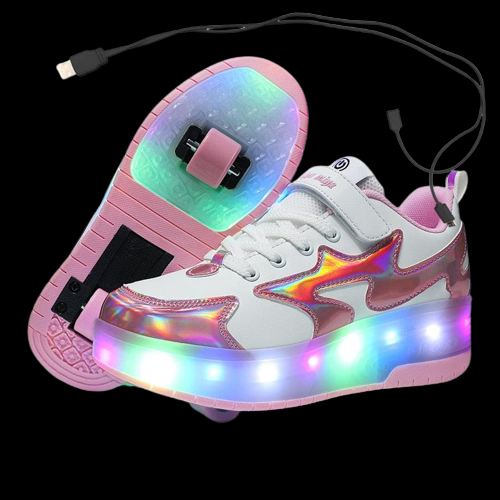 Black Silver Pink Led Roller Shoes Black  |  Kids Led Light Roller Heel Wheel Shoes  | Usb Rechargeable Shoes For Girls & Boys