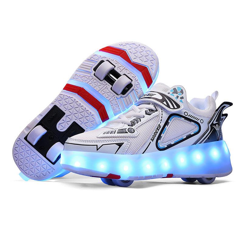 Pink White Black Roller Light Led Luminous Sneakers - Led Light Wheel Healy Roller Skate Shoes For Kids