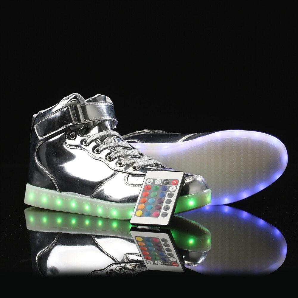 Led Sneakers Shiny Silver 7 Led Light Colors  | Dancing Led Light Shoes  | Kids Led Light Shoes  | Led Light Shoes For Men  | Led Light Shoes For Women | ledlegs.