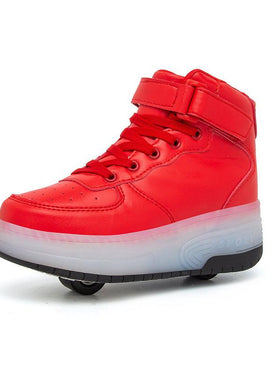 High Top Silver, Red Stylish Led Roller Shoes | Roller High Top Light Up Sneakers For Kids