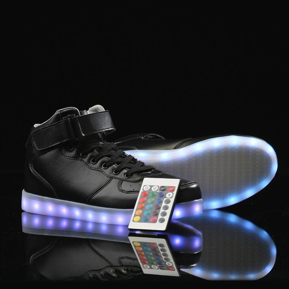 Led Sneakers Black Remote Led Light Colors  | High Top Led Light Shoes  | Led Light Shoes For Men | ledlegs.