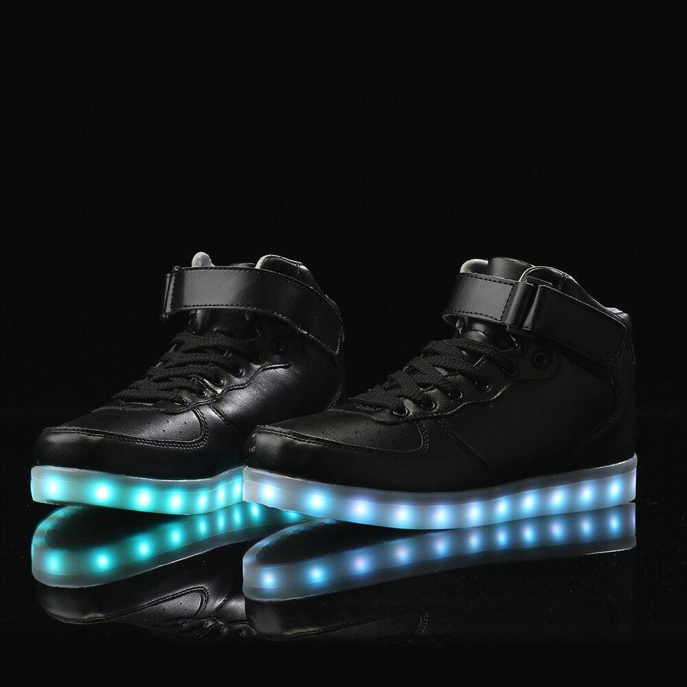 Led Sneakers Black Remote Led Light Colors  | High Top Led Light Shoes  | Led Light Shoes For Men | ledlegs.