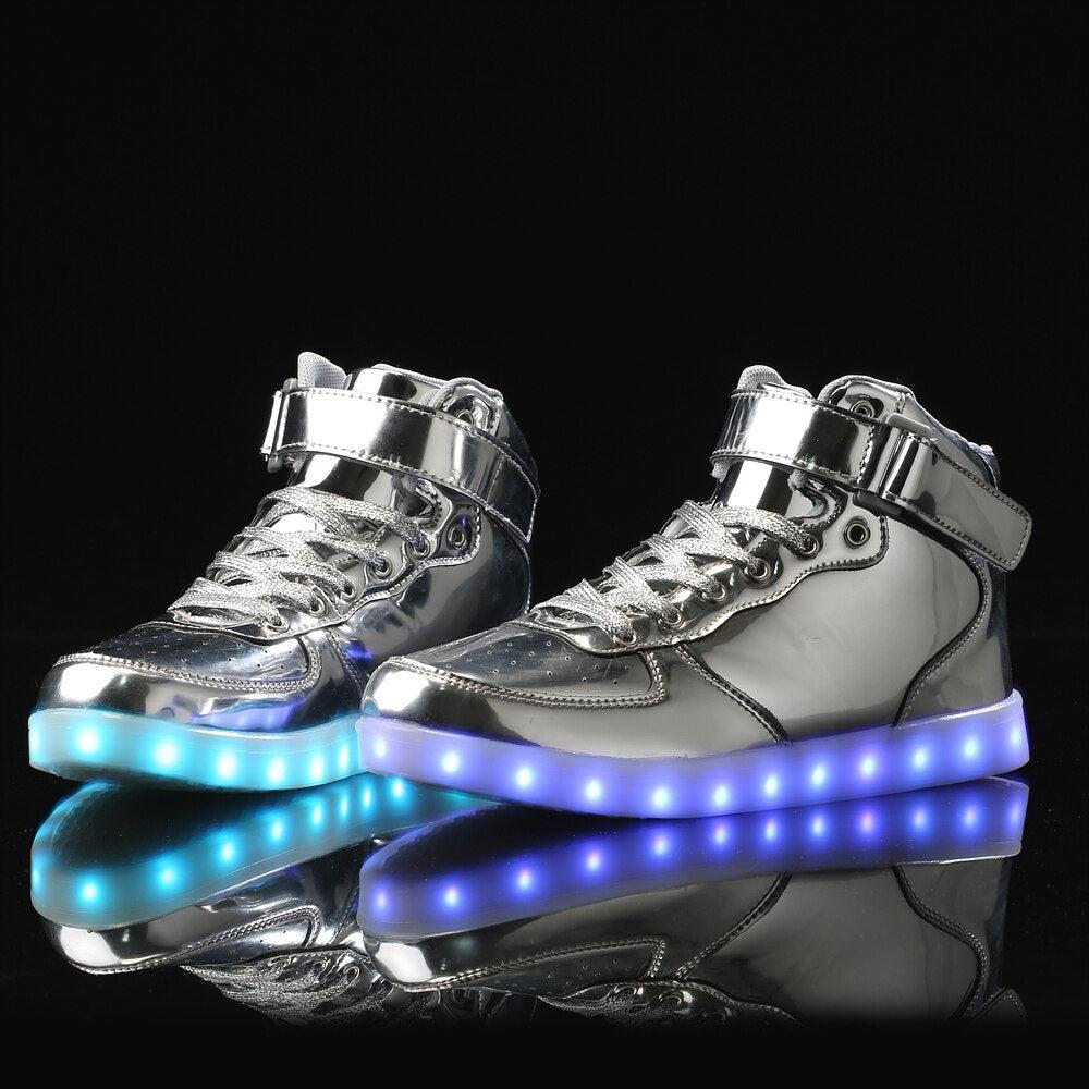 Led Sneakers Shiny Silver 7 Led Light Colors  | Dancing Led Light Shoes  | Kids Led Light Shoes  | Led Light Shoes For Men  | Led Light Shoes For Women | ledlegs.