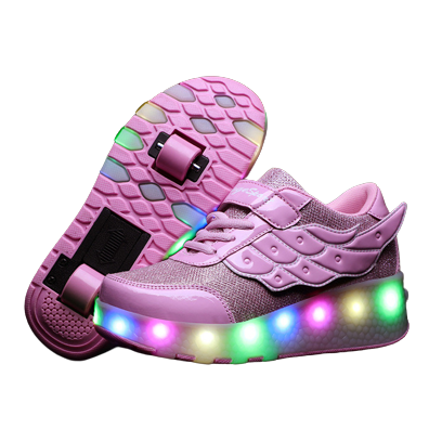 Pink Light Up Led Roller Shoes For Kids - Pink Wings | Kids Led Light Roller Wheel Shoes | ledlegs.