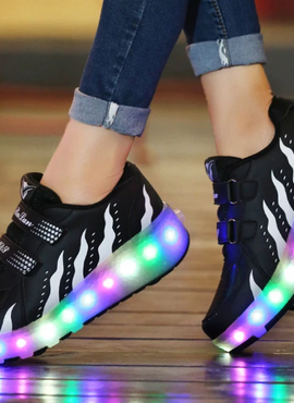 Black Led Roller Shoes Black  |  Kids Led Light Roller Heel Wheel Shoes  | Led Light Shoes For Girls & Boys