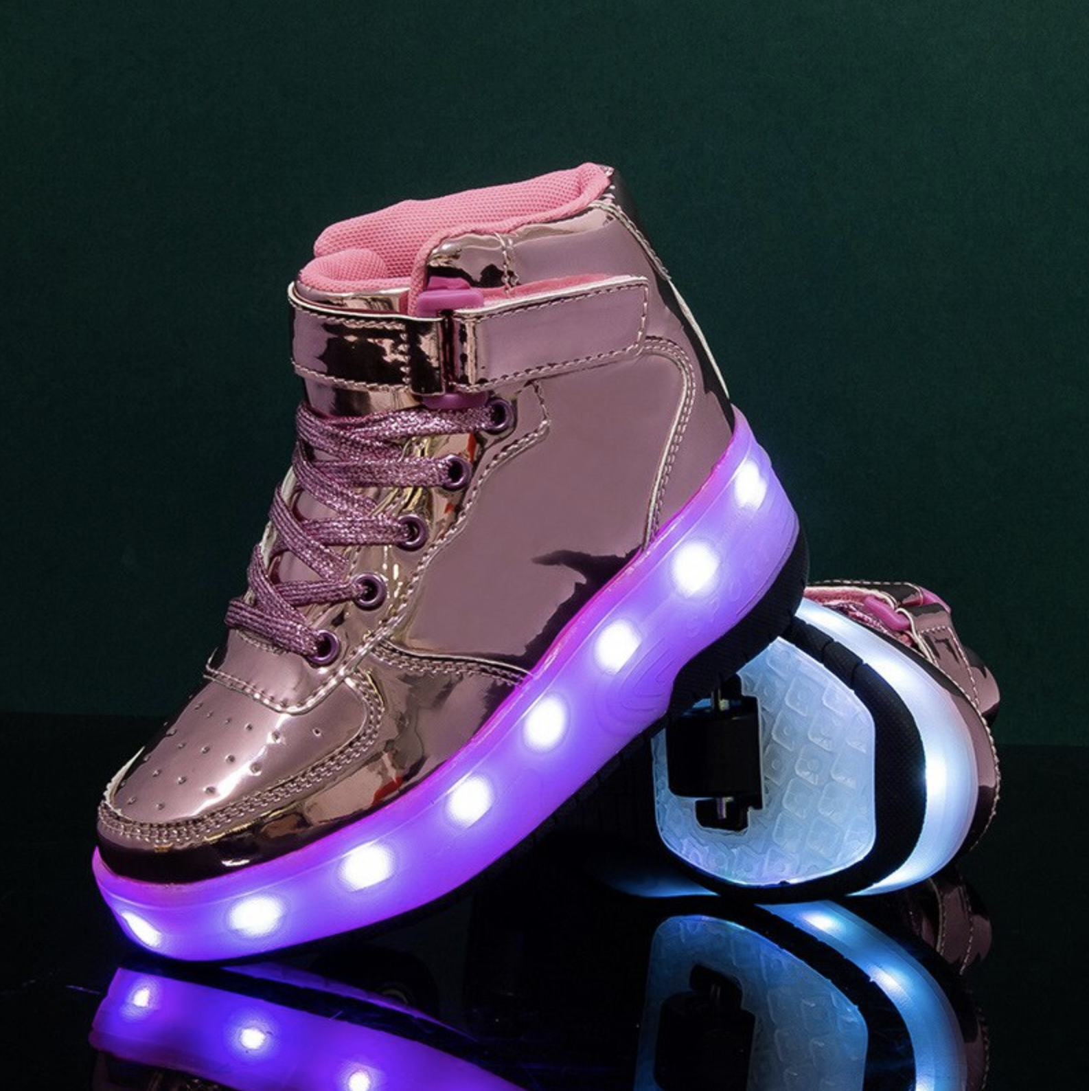 High Top Pink Sytlish Led Roller Shoes | Pink Roller High Top Light Up Shoes For Girls | ledlegs.