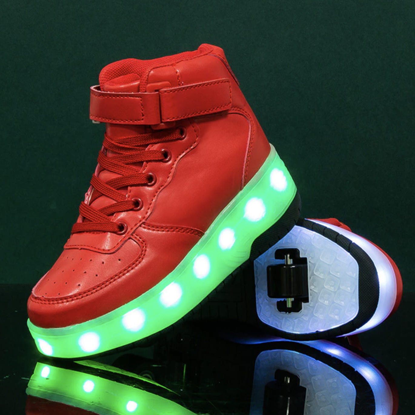 High Top Red Sytlish Led Roller Shoes | Roller High Top Kids Light Up Sneakers With Wheels | ledlegs.