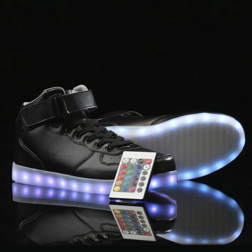 Led Shoes High Top With Remote Black | Light Up Shoes For Men And Women | Led Shoes For Kids And Adults | ledlegs.