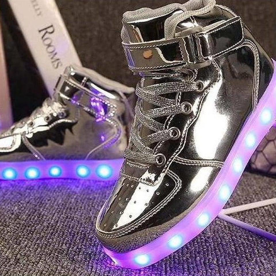 Led Sneakers Shiny Silver 7 Led Light Colors  | Dancing Led Light Shoes  | Kids Led Light Shoes  | Led Light Shoes For Men  | Led Light Shoes For Women | ledlegs.