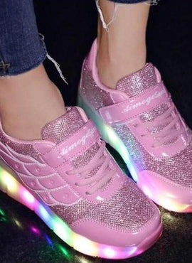 Pink Light Up Led Roller Shoes For Kids - Pink Wings | Kids Led Light Roller Wheel Shoes