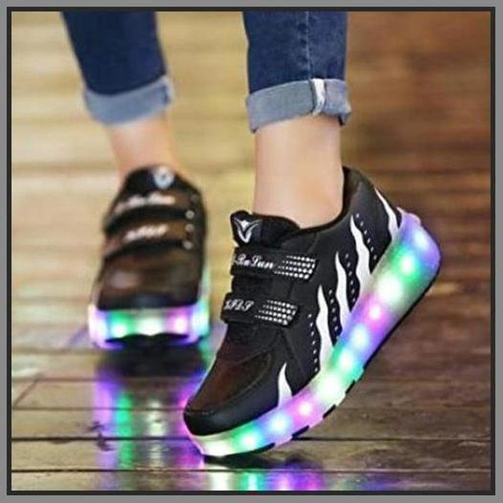 Led Roller Shoes For Kids 2 Wheel Black & White  | Best Selling Led Light Shoes  | Kids Led Light Roller Heel Wheel Shoes | ledlegs.