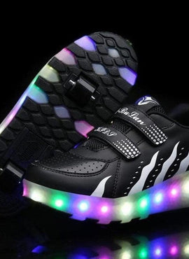 Led Roller Shoes For Kids 2 Wheel Black & White  | Best Selling Led Light Shoes  | Kids Led Light Roller Heel Wheel Shoes