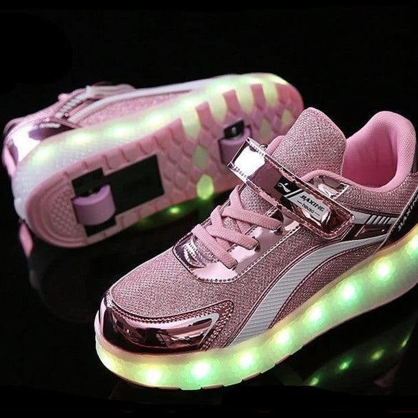 whatagift.com.au New Pink Usb Charging Fashion Led Light Roller Skate Shoes For Children