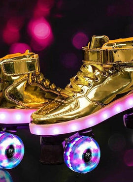 Shiny Roller Skates With Lights For Skating Arenas And Parties Gold  | Dancing Led Light Shoes  | Kids Led Light Shoes  | Kids Led Light Roller Shoes