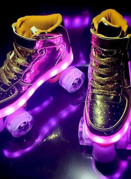 Shiny Roller Skates With Lights For Skating Arenas And Parties Gold  | Dancing Led Light Shoes  | Kids Led Light Shoes  | Kids Led Light Roller Shoes