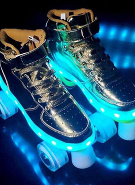 Shiny Roller Skates With Lights For Skating Arenas And Parties Silver  | Best Selling Led Light Shoes  | Dancing Led Light Shoes  | Kids Led Light Roller Wheel Shoes