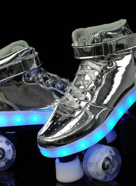 Shiny Roller Skates With Lights For Skating Arenas And Parties Silver  | Best Selling Led Light Shoes  | Dancing Led Light Shoes  | Kids Led Light Roller Wheel Shoes