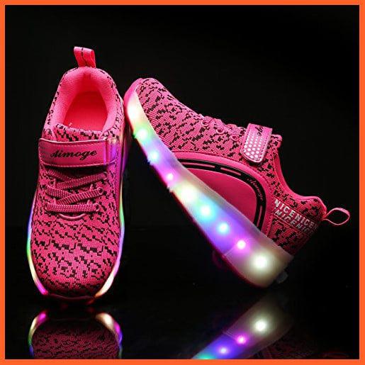 Black Blue Pink Spotted Led Shoes With Roller Wheels | Rechargeable Led Wheel Heely Shoes