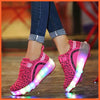Black Blue Pink Spotted Led Shoes With Roller Wheels | Rechargeable Led Wheel Heely Shoes