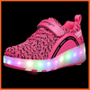 Black Blue Pink Spotted Led Shoes With Roller Wheels | Rechargeable Led Wheel Heely Shoes